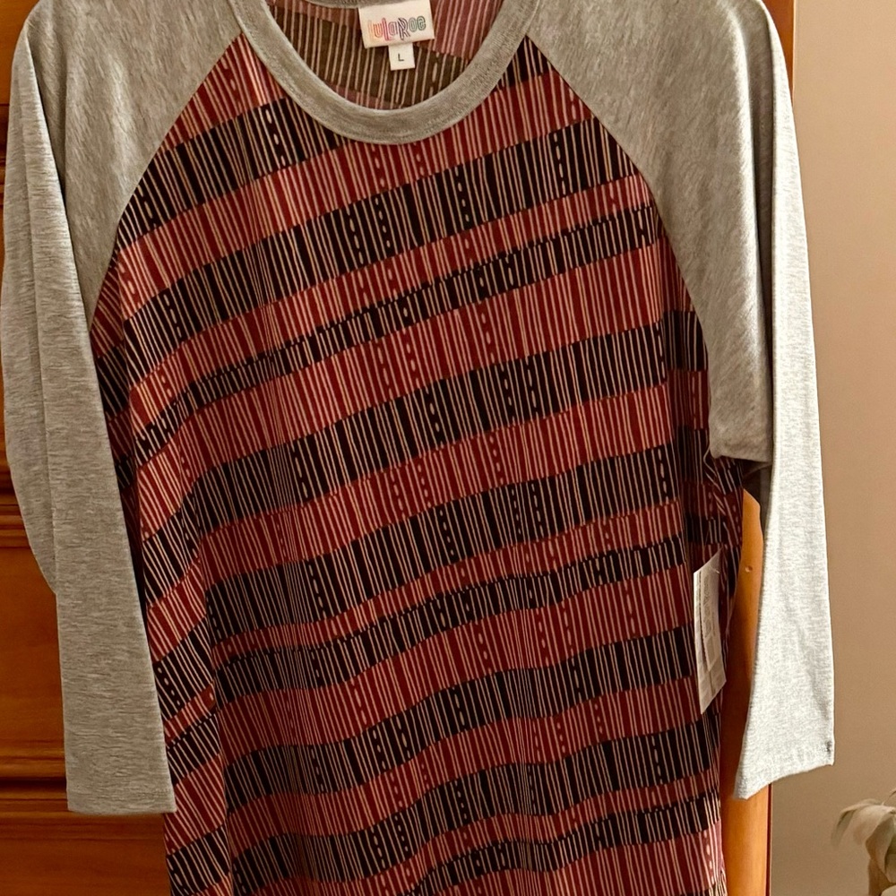 LuLaRoe Gray Striped Raglan Shirt